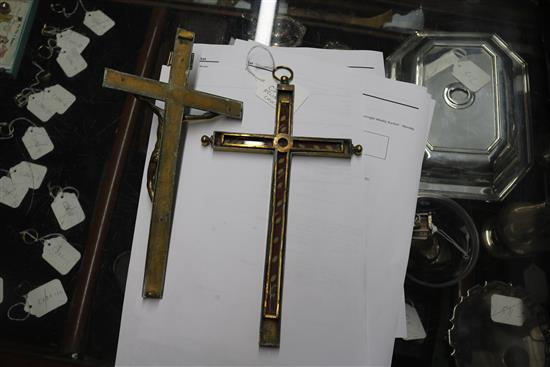 A late 19th century brass reliquary crucifix